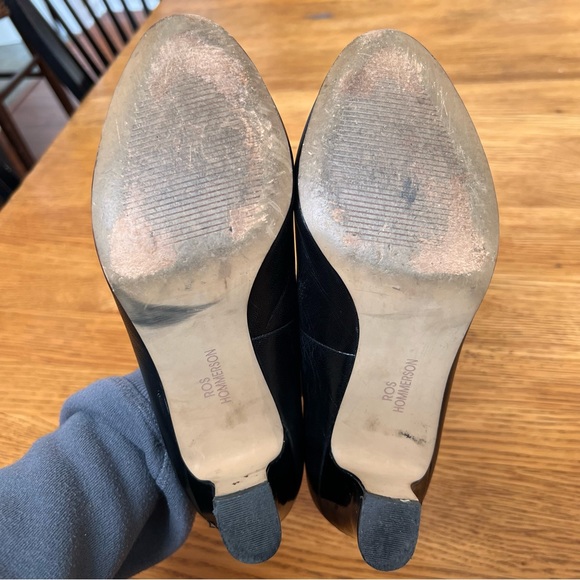 ⭐️ Ros Hommerson Valeda Chunky Low Heel Round Toe Black Kidskin Heel Size 6 - Picture 10 of 15